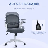 Sedia da Ufficio Ergonomica con Schienale a Rete e Altezza Regolabile, 65.5x61.5x88-97.5cm, Grigio