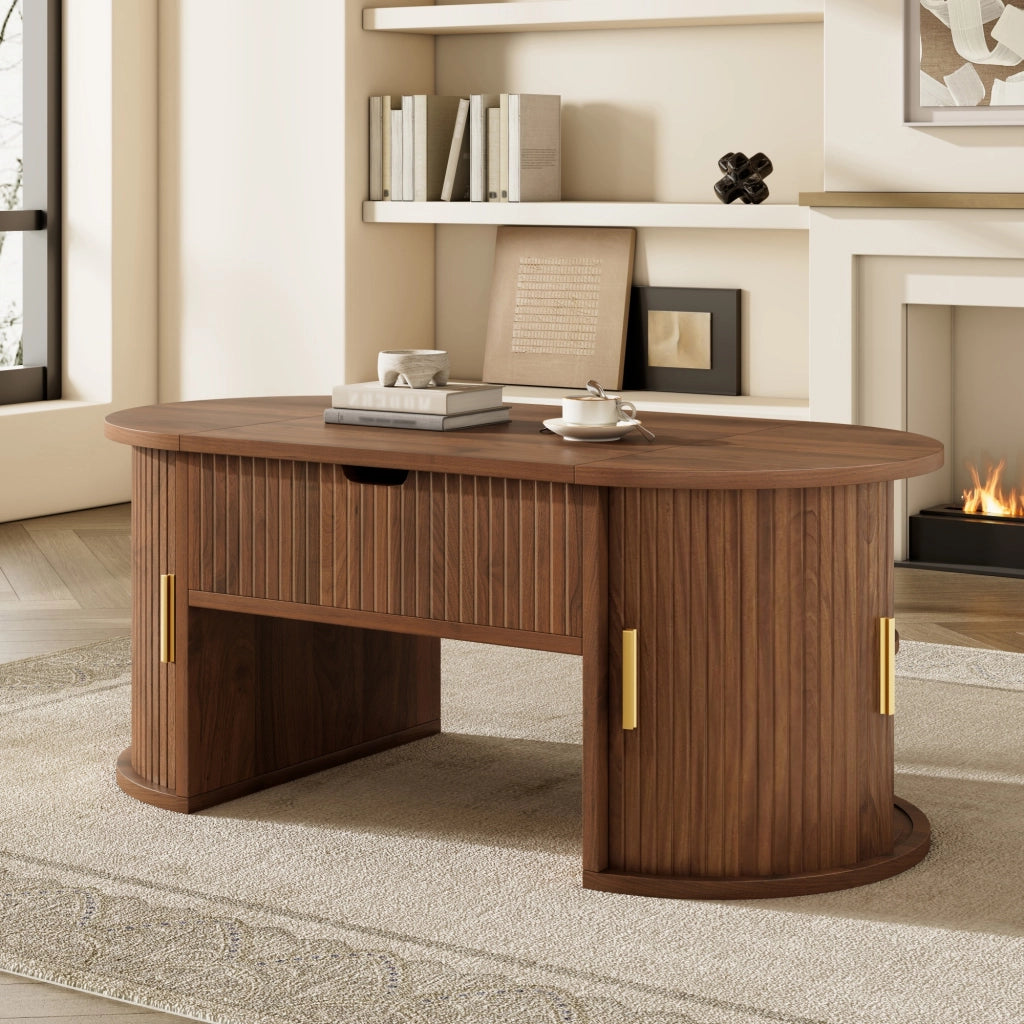 TAVOLINO sollevabile 100x50x40,5 cm Nussbaum MDF con 2 ante scorrevoli
