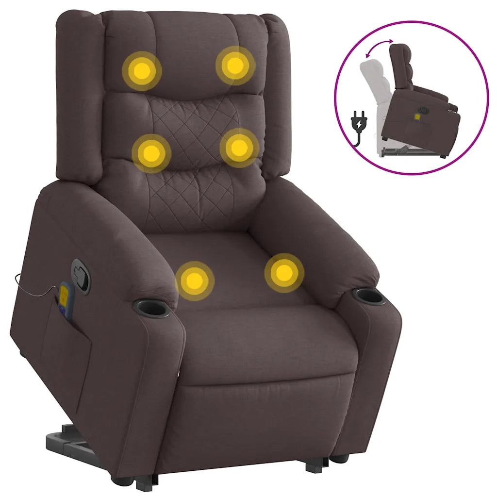 Poltrona Alzapersona Massaggi Reclinabile Marrone Scuro Tessuto 3310270