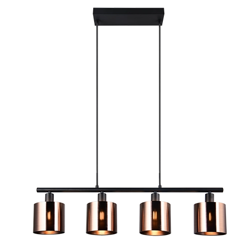 Lampada a sospensione 4 diffusori, metallo, nero e bronzo, L 75 cm, Jason