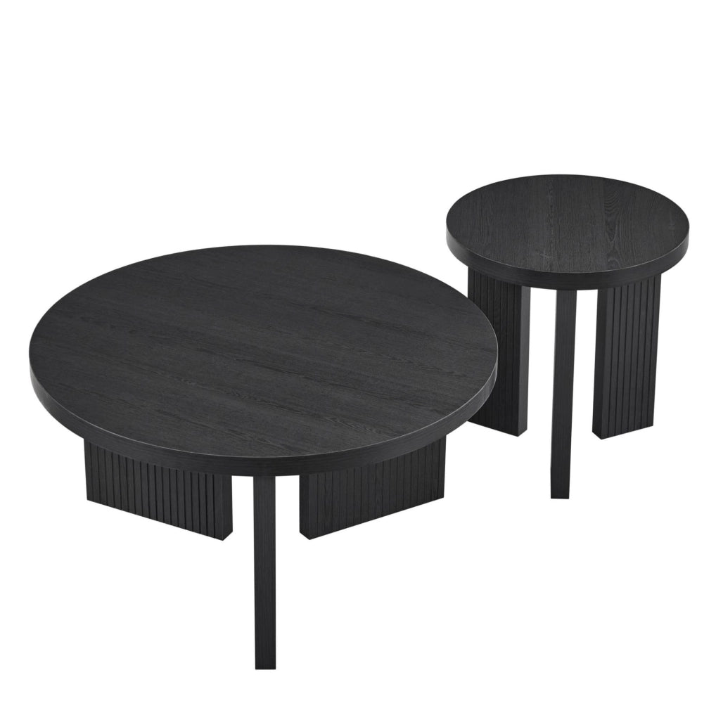 Set di 2 tavolini da caffè in MDF nero con gambe a scanalature verticali