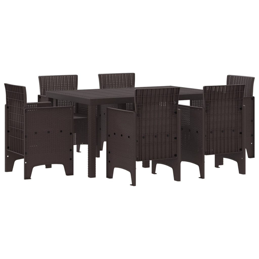 Set da Pranzo da Giardino 7 Pezzi Rattan Plastico Marrone