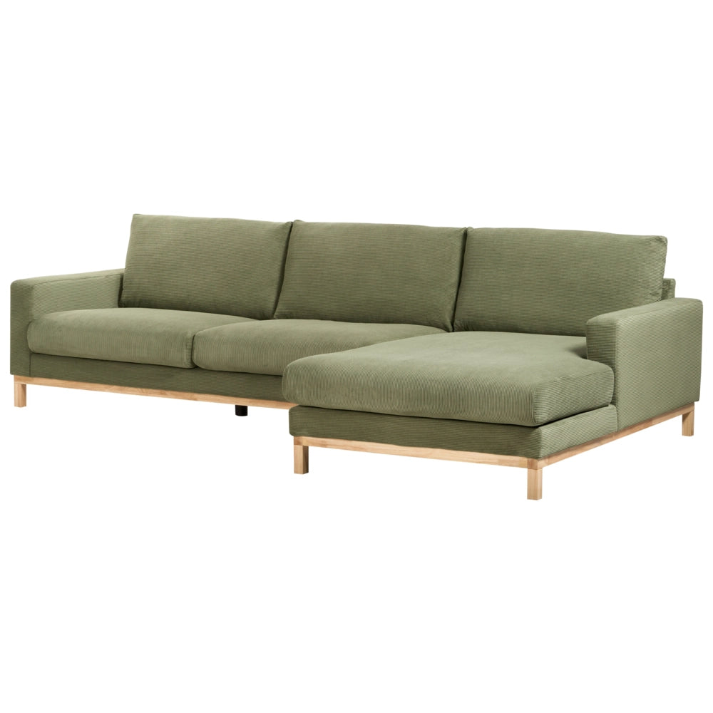 Divano angolare a sinistra Tappezzeria in corda jumbo verde Gambe in legno Elegante