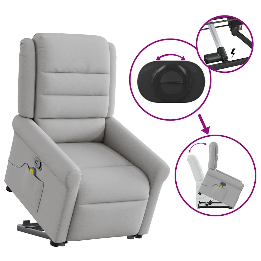 Poltrona Alzapersona Massaggi Reclinabile Grigio Nuvola Tessuto 3303333