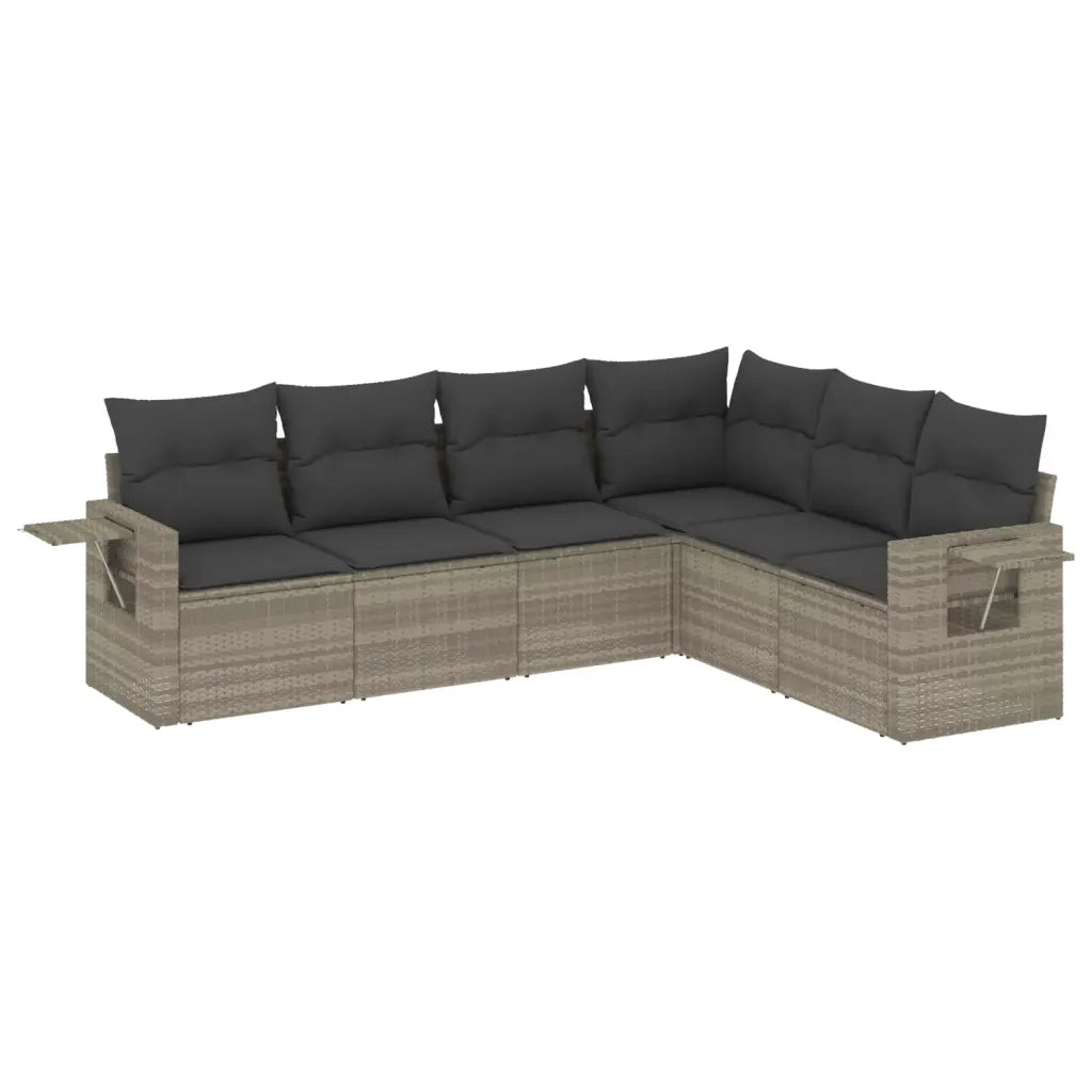 Set Divano da Giardino 6pz con Cuscini Grigio Chiaro Polyrattan