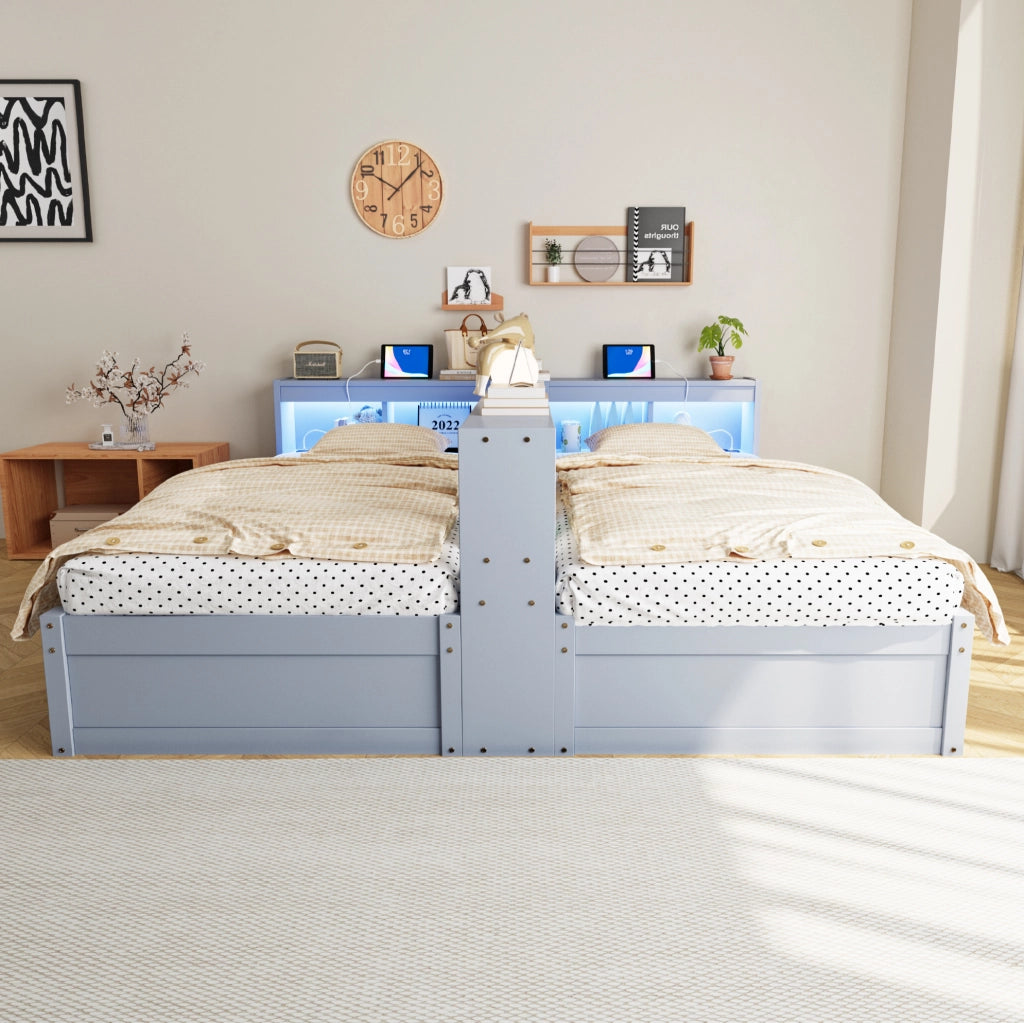 Letto multifunzionale 90/180x200 cm con LED, prese integrate e vani contenitivi