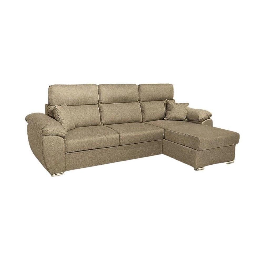 Divano con penisola contenitore cappuccino ComoII tessuto giulia9703