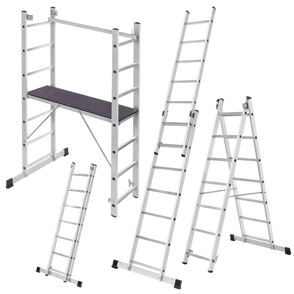 KADAX Mini Ponteggio in Alluminio 2x7 Gradini Piattaforma di Lavoro Pieghevole Scala 3 in 1