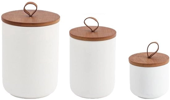 Contenitore ceramico moderno con coperchio, contenitore per zucchero, contenitore per caffè, contenitore per conservazione alimenti per caffè in grani, zucchero, tè, spezie, ecc. (bianco, set da 3)