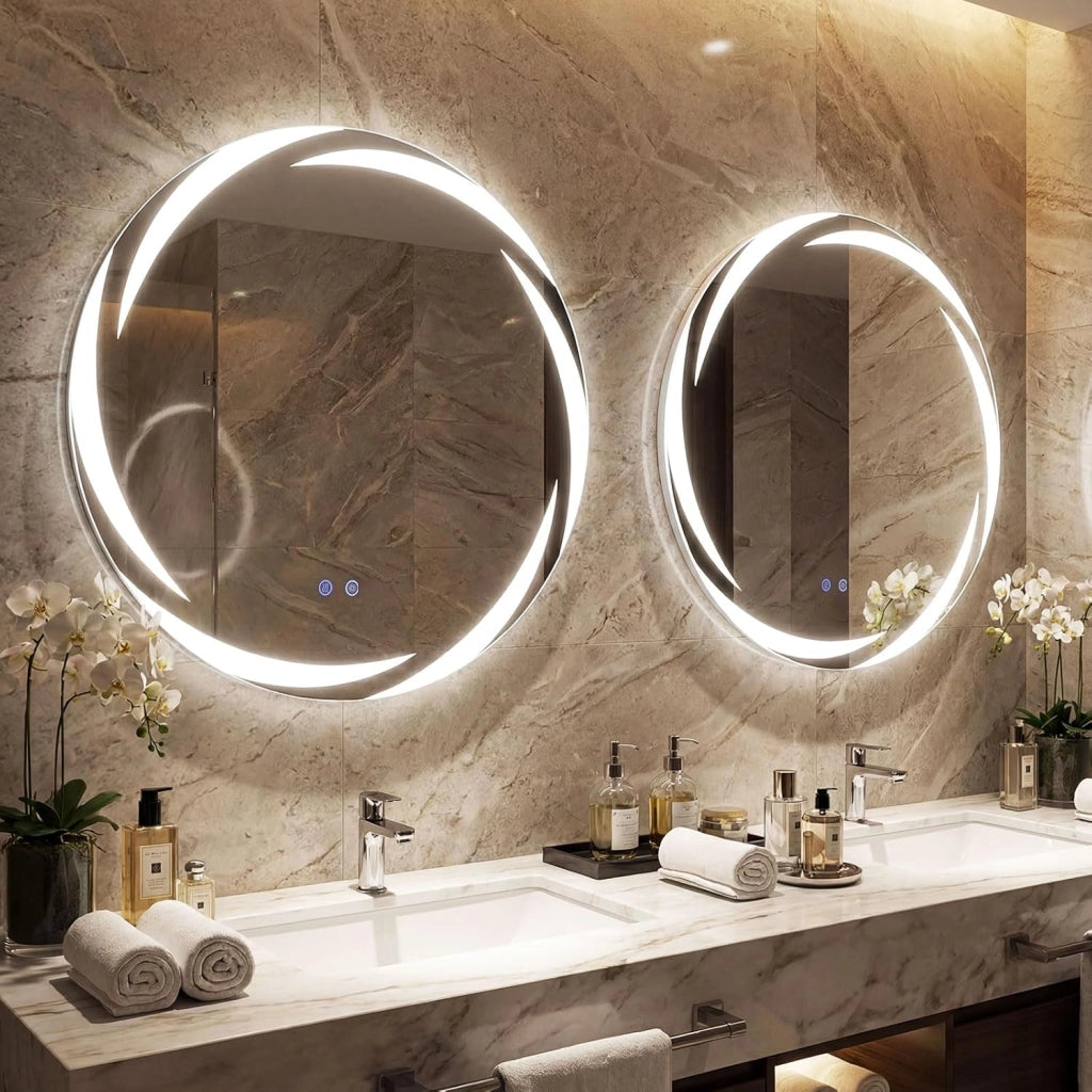 Specchio da Bagno con LED Rotondo 80 cm, Specchio da Parete Retroilluminato Dimmerabile con Vetro Temperato Antideflagrante, Luci a 3 Colori e Antiappannamento, IP44 (80 x 80 cm)