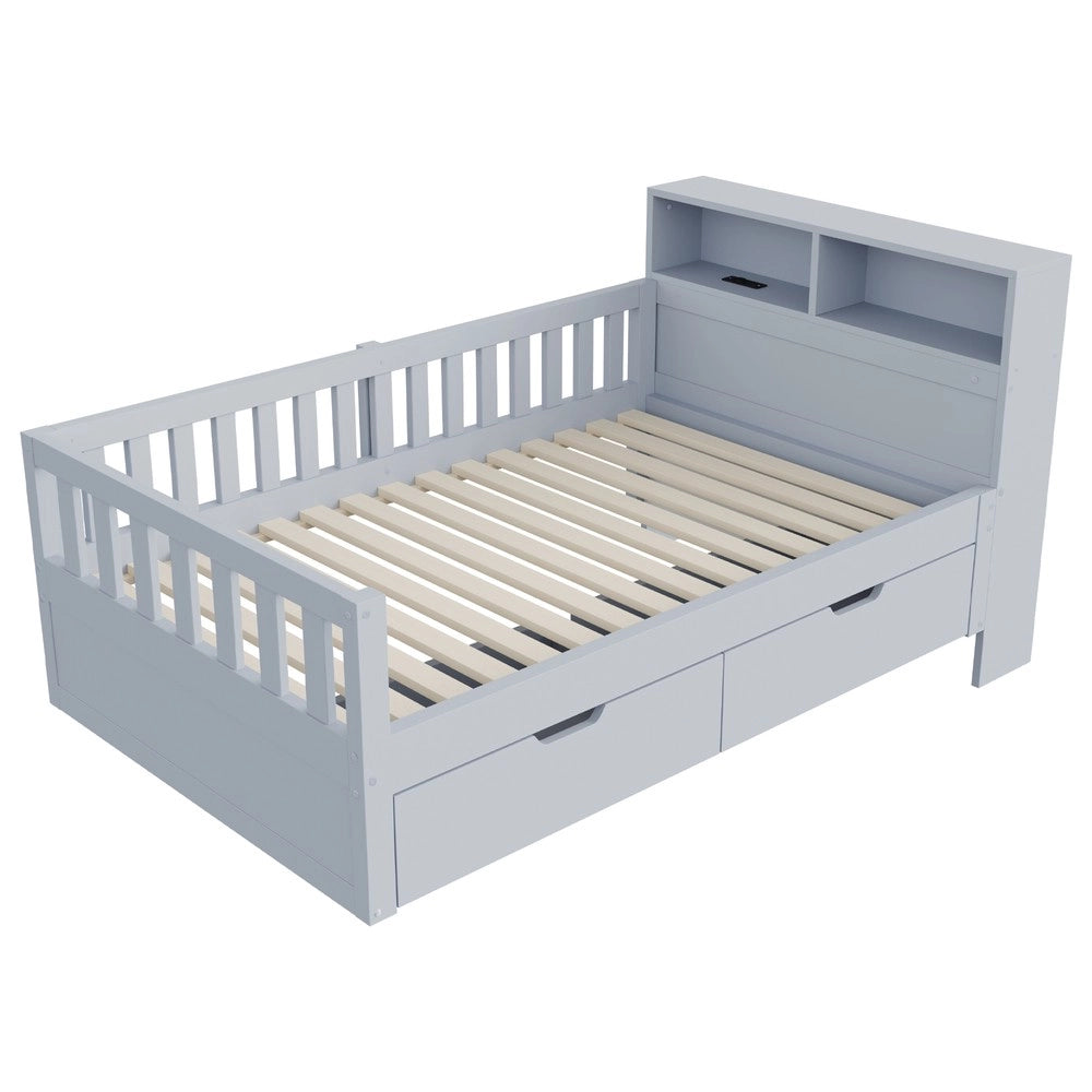 Letto singolo con cassetti e LED ¨C Minimal ¨C Grigio legno 90x200 cm