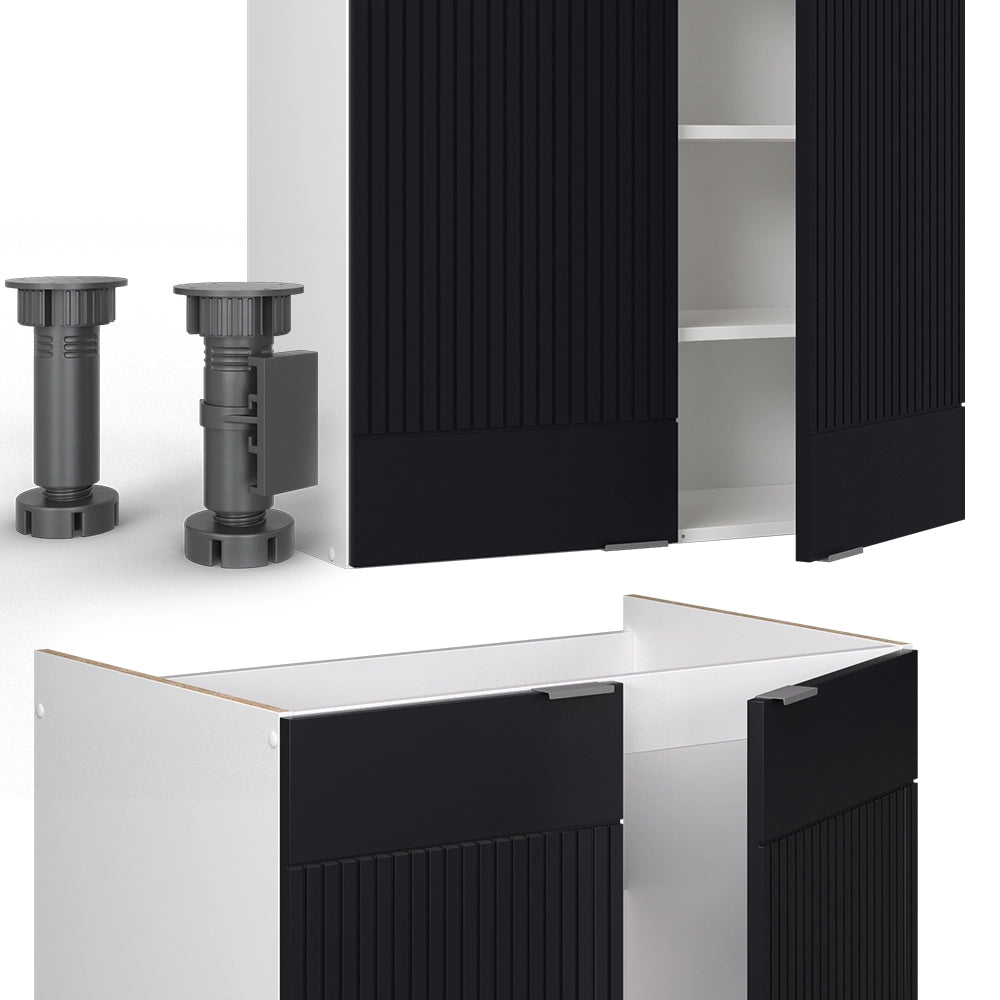 Cucina componibile Fame-Line Nero rigato/Bianco 200 cm, PL Rovere Vicco