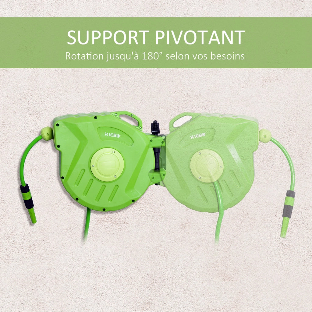 Porta tubo da parete con avvolgitubo automatico ¨C zephmum ¨C Verde, 20+2 m, 180¡ã