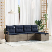 Set di divani con cuscino 5 pcs Grigio e Blu Navy polyrattan 3359164