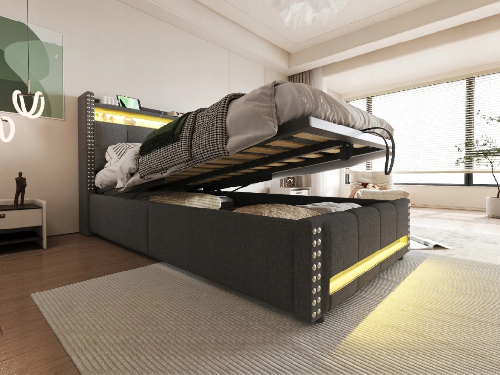 Letto singolo 90x200 con LED e USB - Xylo - Grigio