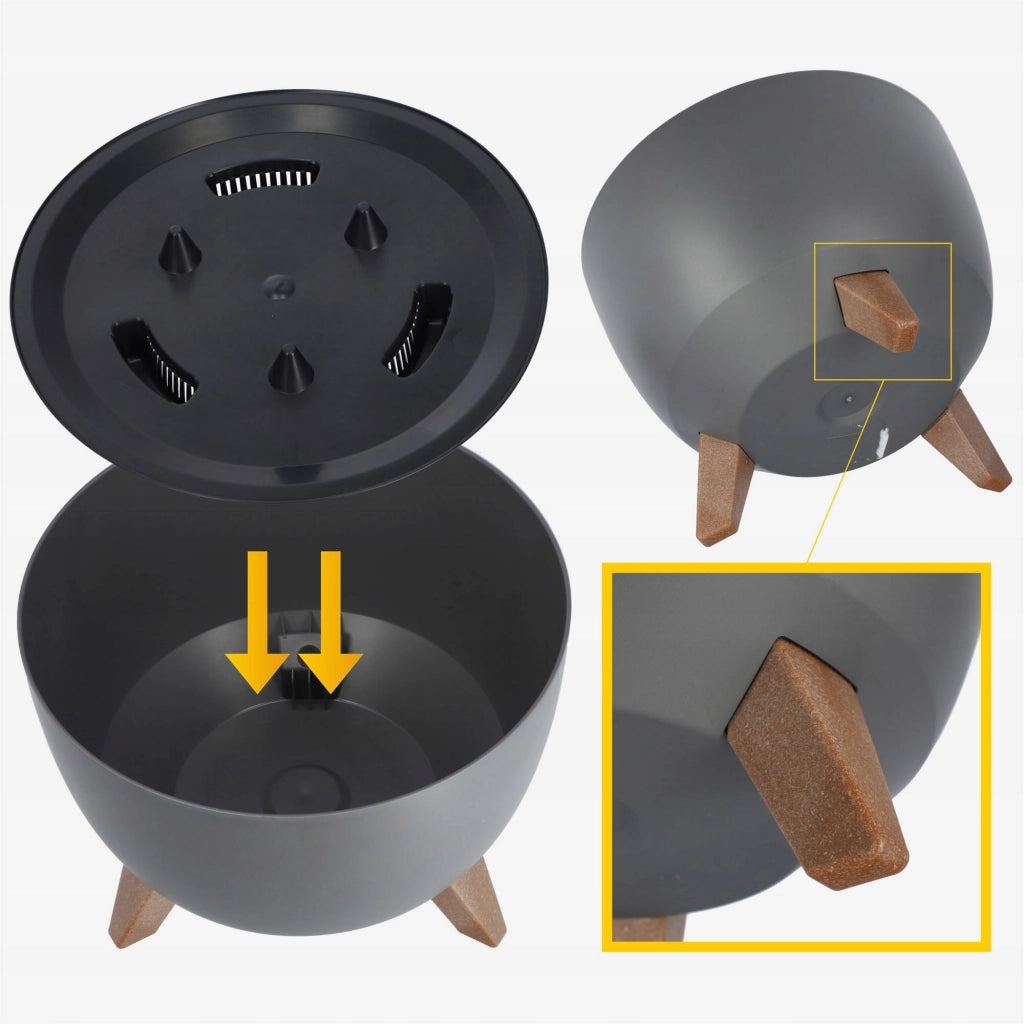 Vaso da fiori KADAX, fioriera, coperchio, gambe, inserto, supporto per fiori, 29 cm, antracite, ciotola, 2 pezzi.