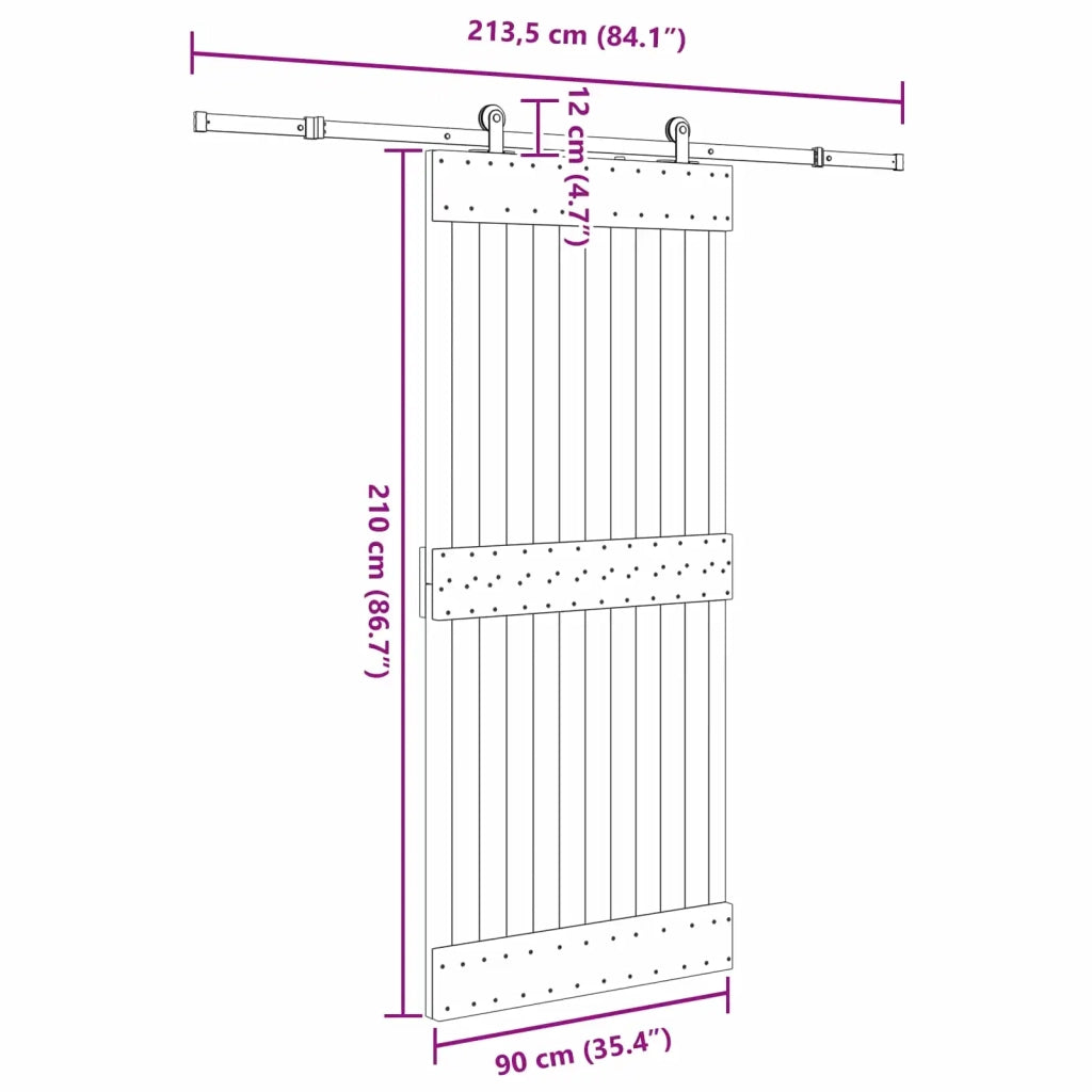 Porta scorrevole NARVIK Naturale e Nero 90 x 210 cm (213,5 cm) 3445272