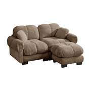Divano angolare 2 posti - con pouf mobile - in chenille - marrone - 190×149×90 cm