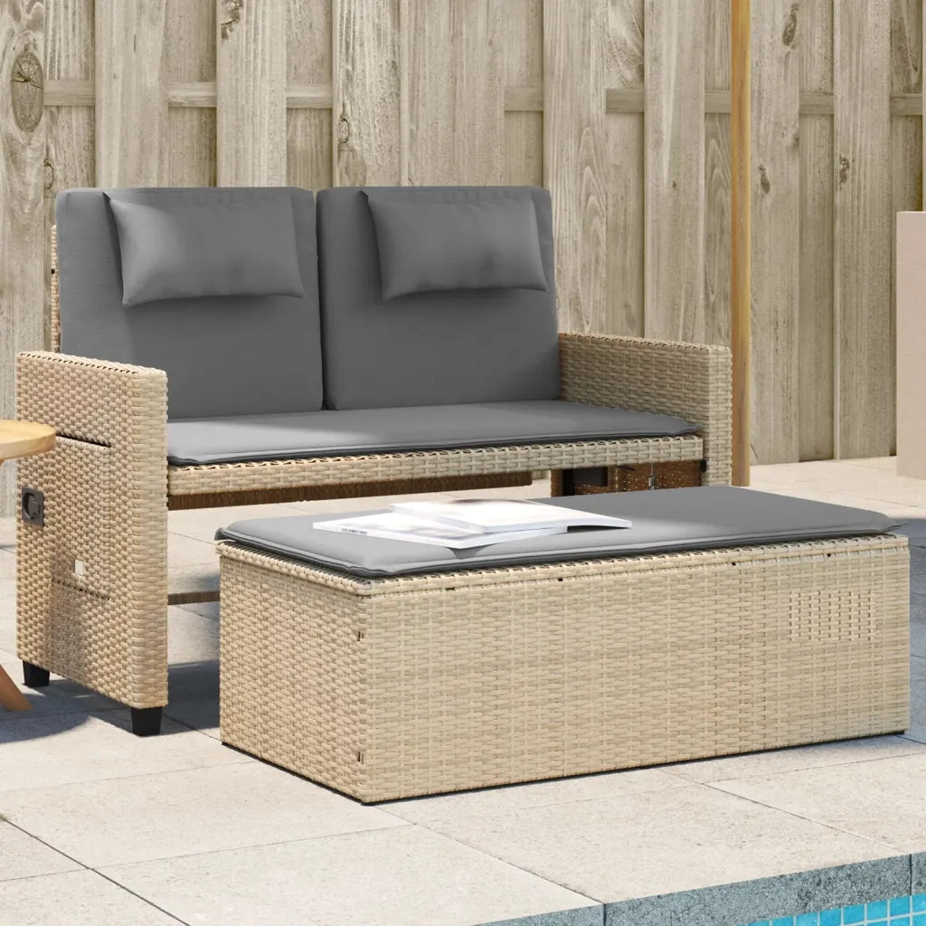 Panca Reclinabile da Giardino con Cuscini-Sgabello-Sedia da esterno Beige in Polyrattan 507799