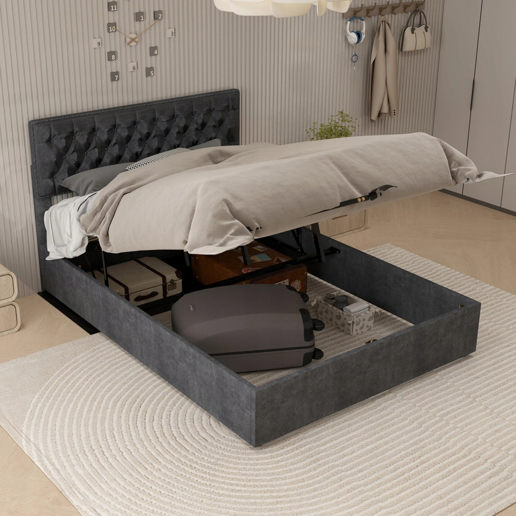 Letto imbottito 160x200 grigio - Xylo - con struttura sollevabile