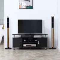 Mobile Porta TV Classico da Soggiorno con 2 ripiani e 2 Armadietti, in MDF e Acciaio Inox, Nero, 120x39.5x52cm