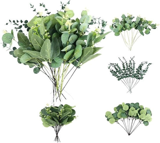 Set di 35 rami artificiali di eucalipto Plus - Decorativi per vasi - Foglie artificiali per uso domestico, matrimoni e fiori.