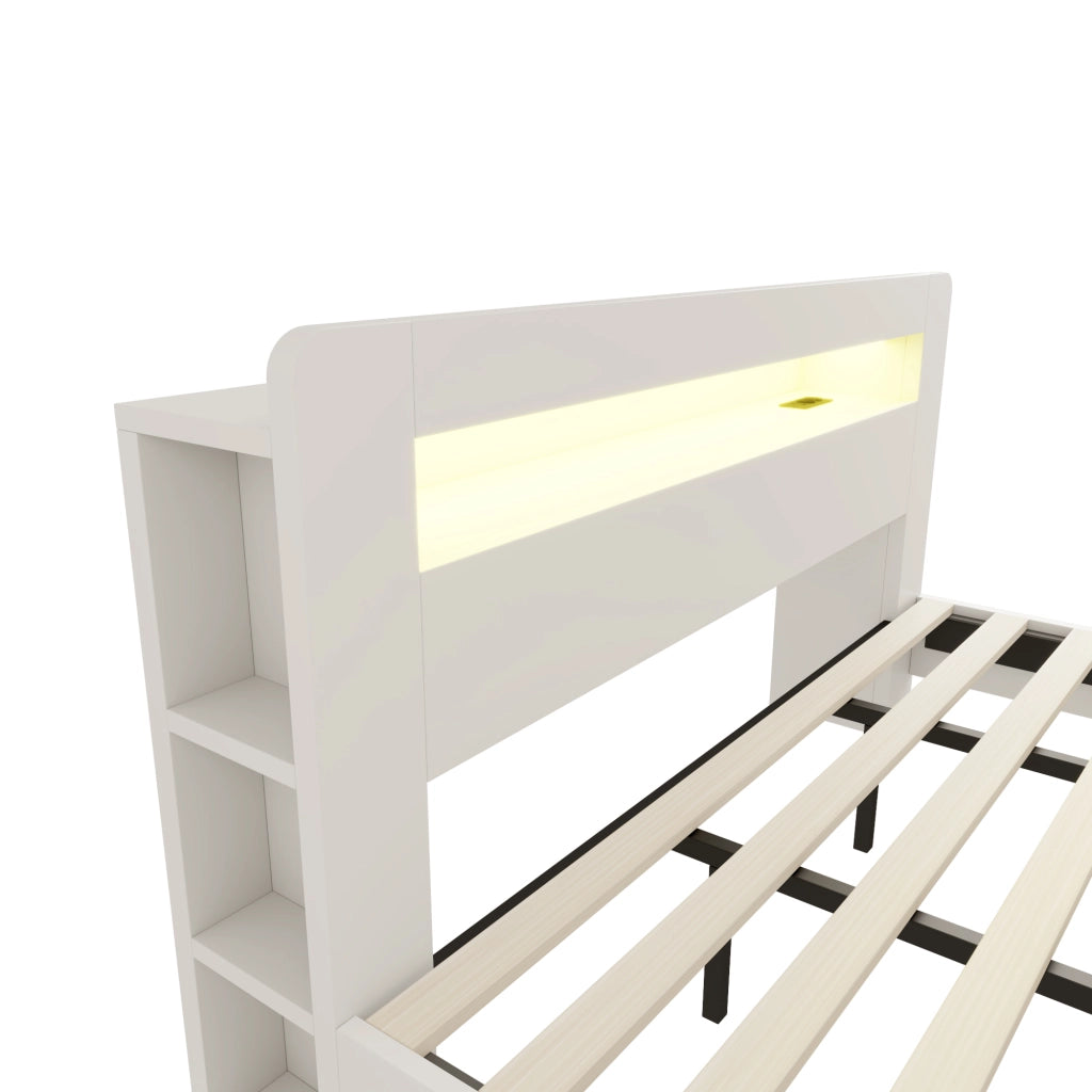 LETTO con testiera portaoggetti e LED 180 x 200 cm Legno Bianco