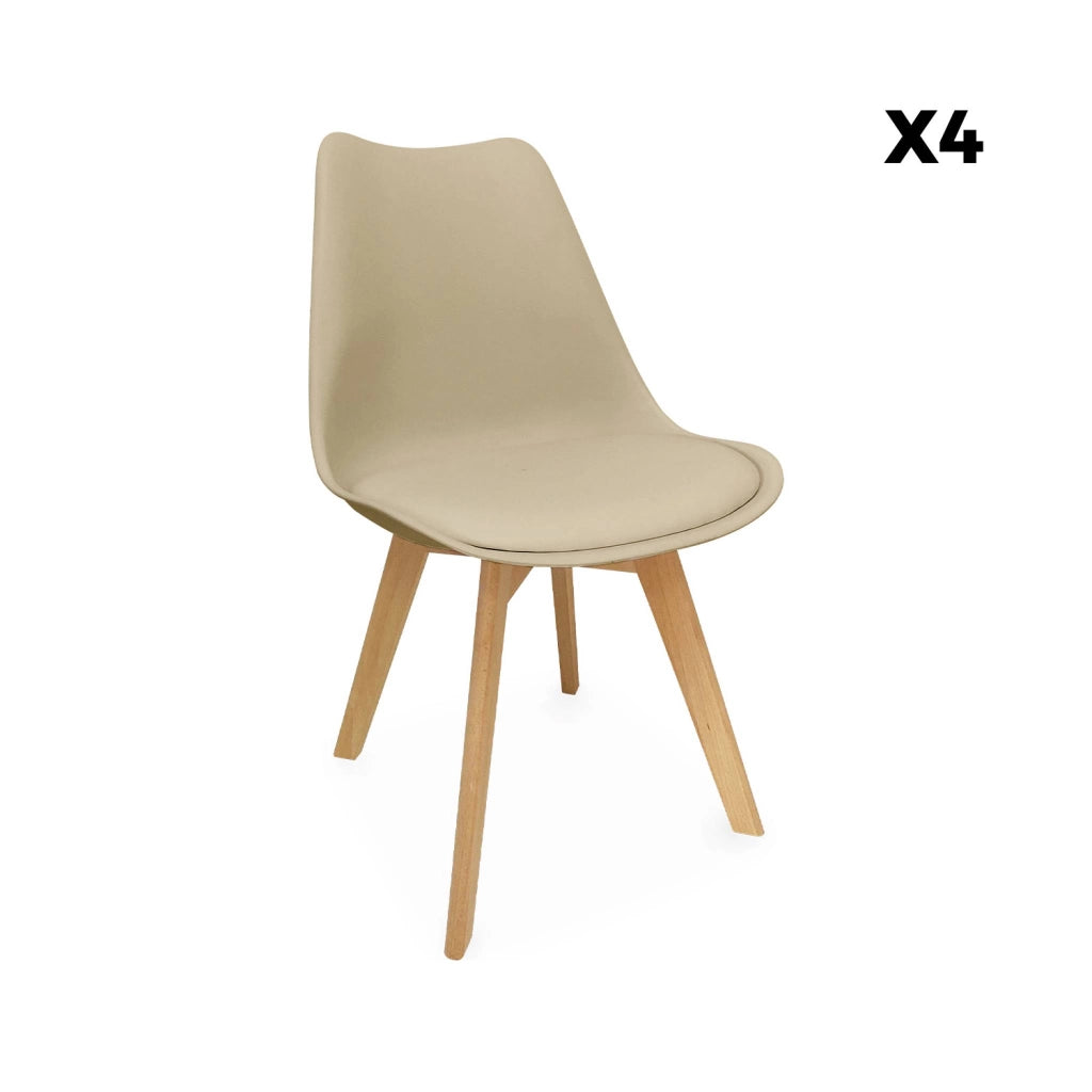 Set 4 sedie scandinave imbottite con gambe in legno , cappuccino