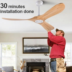 Ventilatore da soffitto a pale in legno con telecomando; motore DC reversibile; bianco e naturale