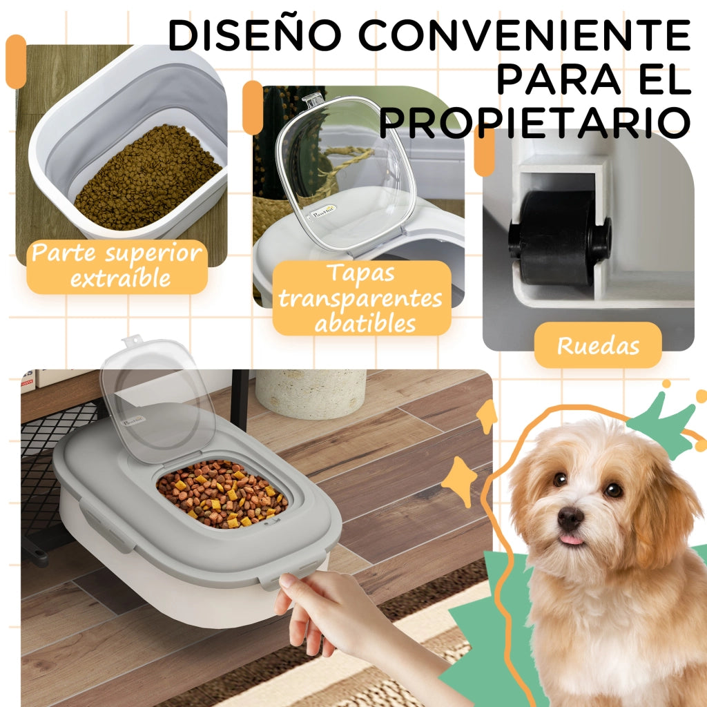 Contenitore Cibo Cane 25L con Ruote Tazza Misuratrice Ciotola Pieghevole e Cucchiaio Grigio ¨C Zephmum ¨C Grigio