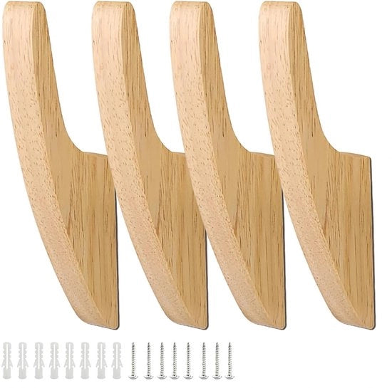 Hanger per armadio 4 pezzi - Maniglione in legno - Hanger multifunzionale per parete - Legno di quercia - Fori per la vitiatura predrillata - Resistenti alle abrasioni e stabili