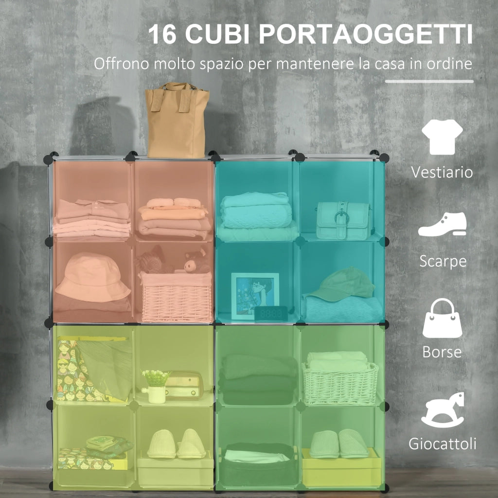 Scarpiera 16 Cubi Salvaspazio ¨C zephmum ¨C Acciaio e PP Trasparente 125x32x125 cm