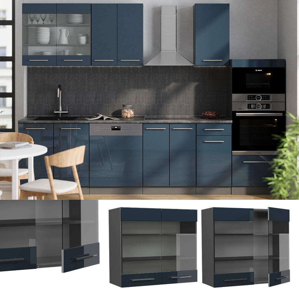 Vicco Mobile da cucina in vetro Blu scuro lucido 80 cm