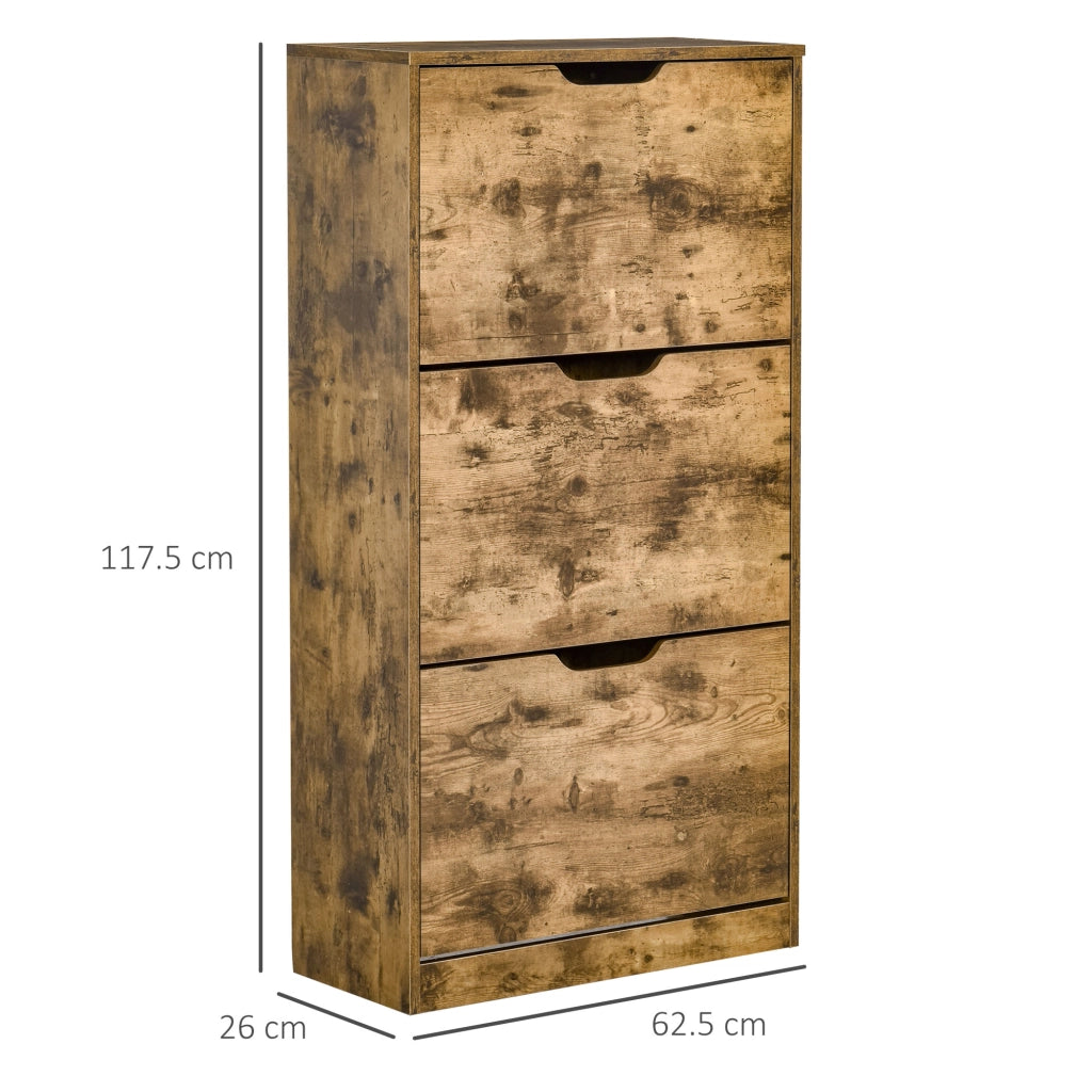 Easycomfort Mobile Scarpiera Salvaspazio a 3 Ante con Mensole Regolabili per 12-18 Scarpe, in Legno, 62.5x26x117.5cm, Marrone Rustico