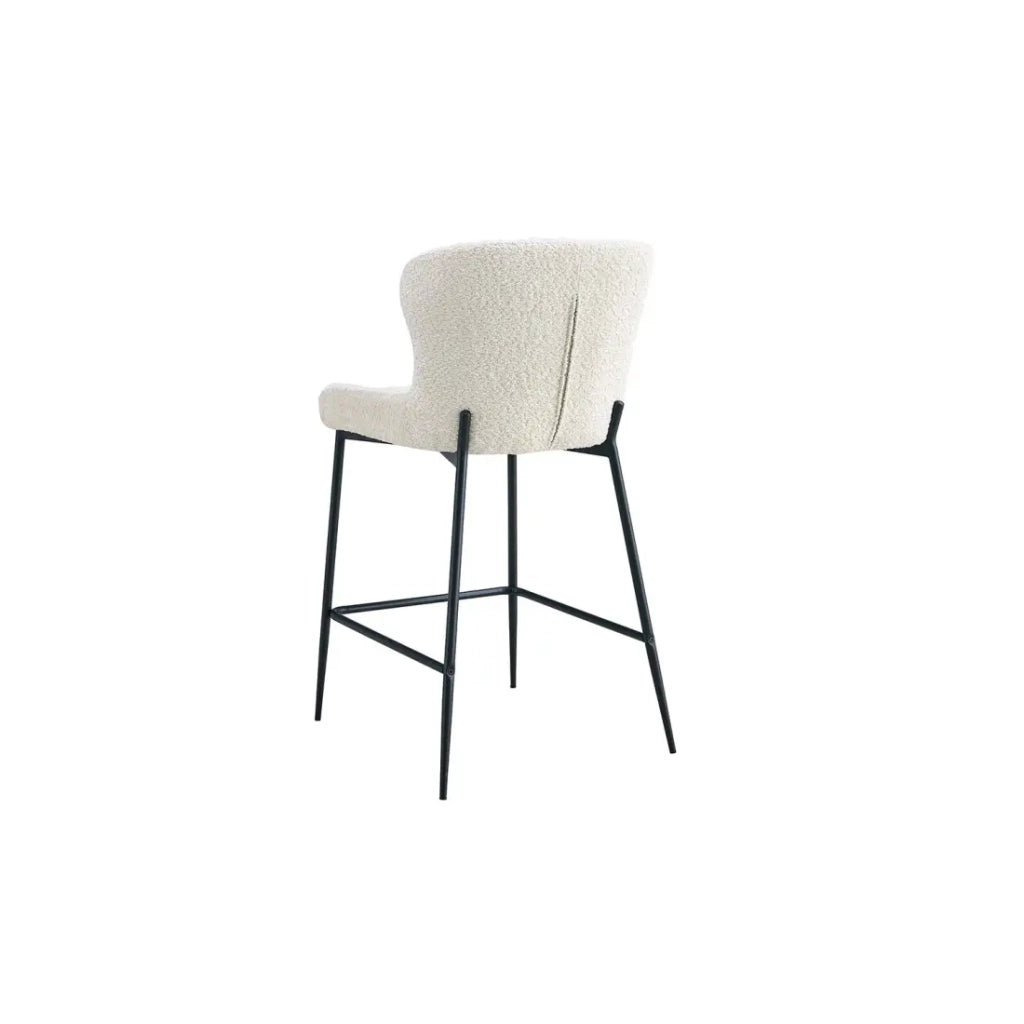 Sedia da bancone LISE - Tessuto bouclé colore bianco avorio - Piedi in metallo nero - Stile design/industriale