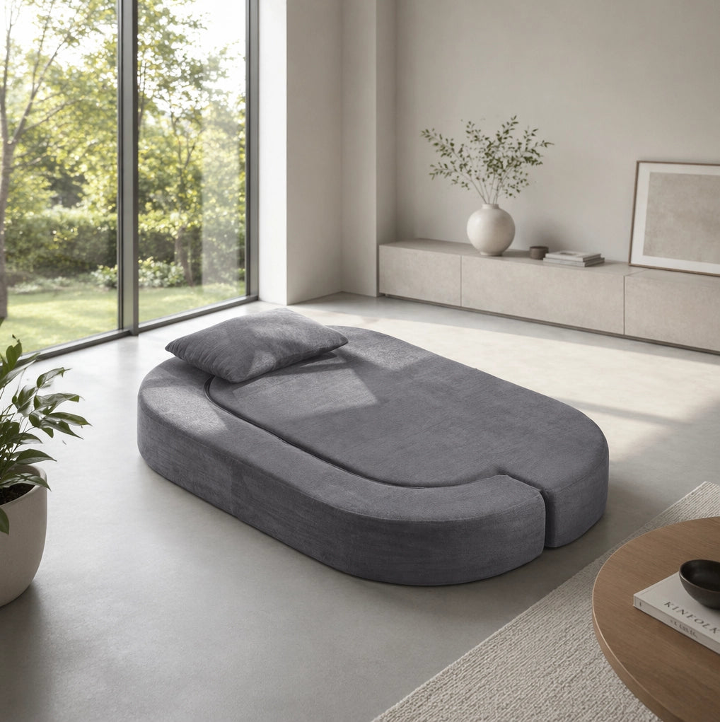 Divano letto pieghevole 3 in 1 in flanella grigio chiaro; con coperta