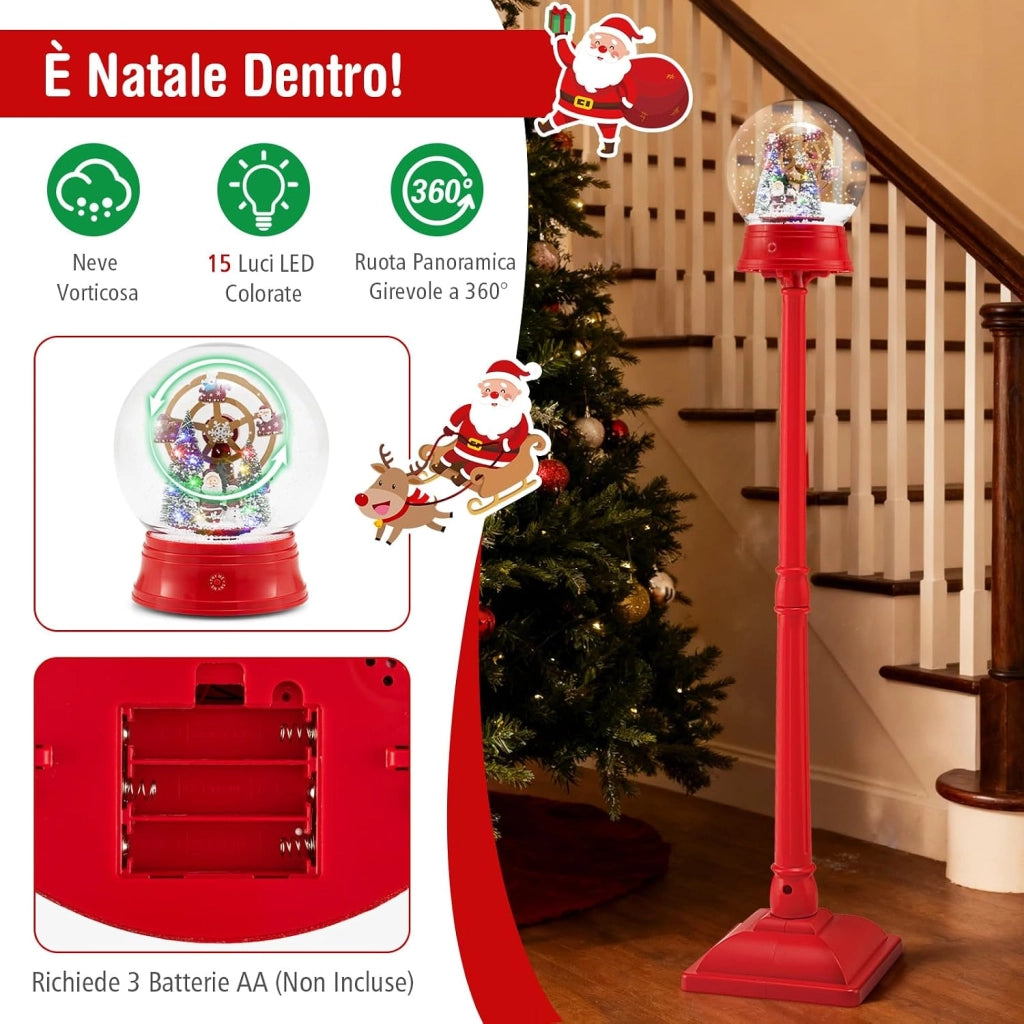 150 CM Lampione Natalizio Musicale, Lampada Festiva con Lanterna a Globo di Neve Attivata dal Suono, Albero di Natale, Babbo Natale, Soldato e Scatole Regalo (Modello 4)
