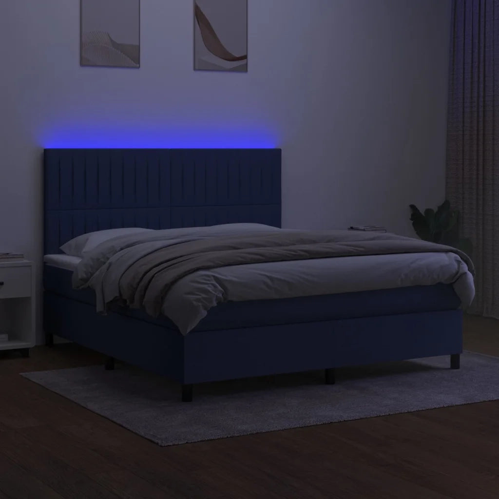 Letto a Molle con Materasso e LED Blu 160x200 cm in Tessuto 3135051