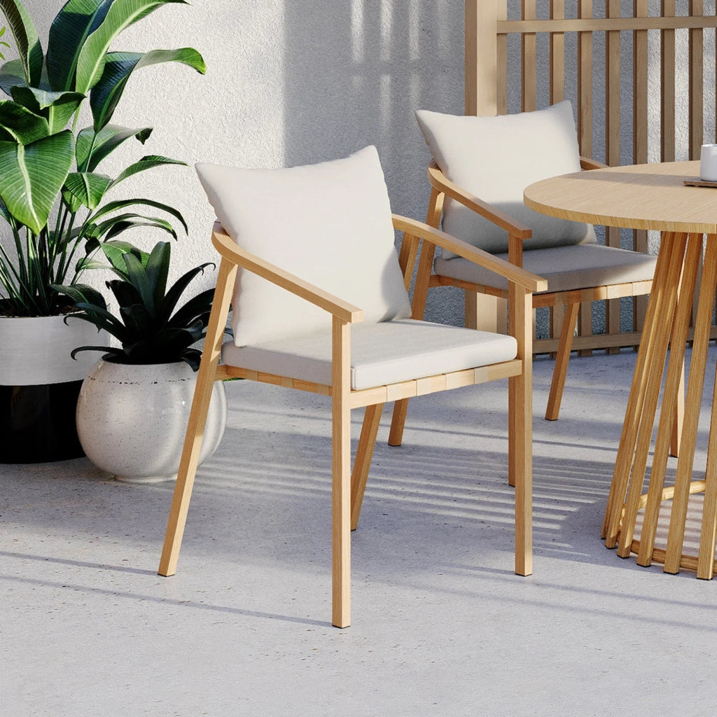 IDMarket - Set di 4 sedie da giardino MALTA con struttura in metallo effetto legno, cinghie e cuscini beige