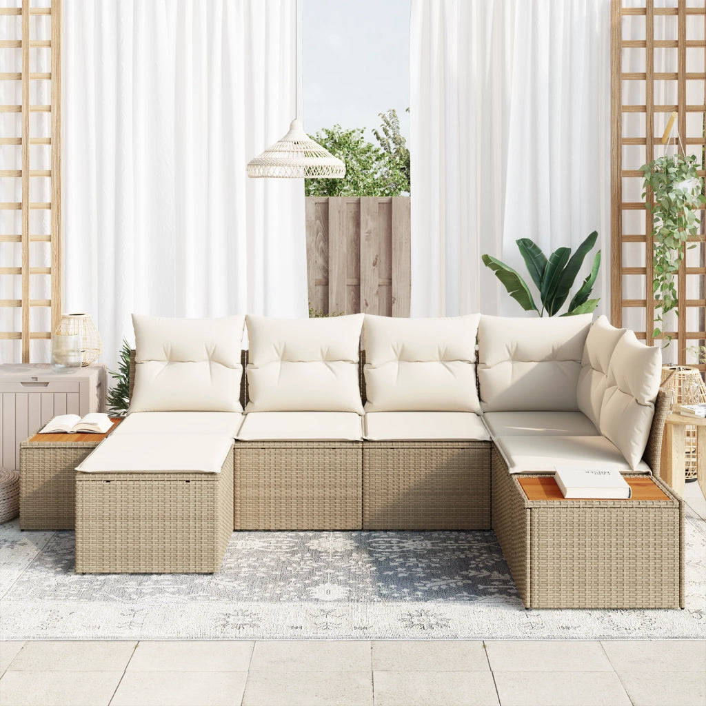 Set Divano da Giardino 6 Pezzi con Cuscini Beige Polyrattan Acacia