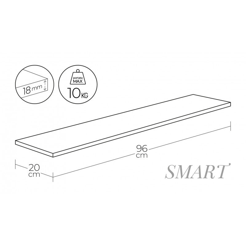 Mensola da Muro, Scaffale Legno, Mensola da Parete, Rovere Tabacco, 96x20x1,8 cm - Smart
