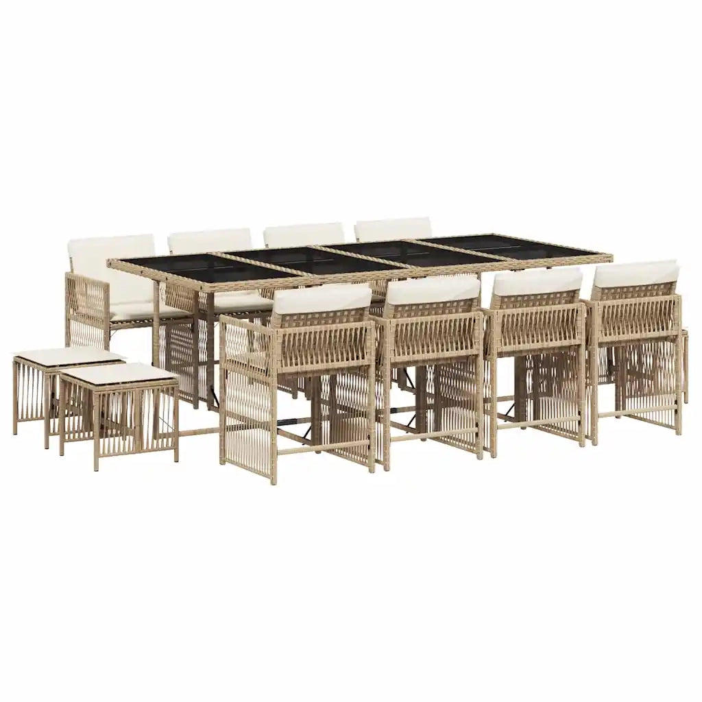 Set da Pranzo da Giardino 13 pz con Cuscini Beige in Polyrattan 3211702