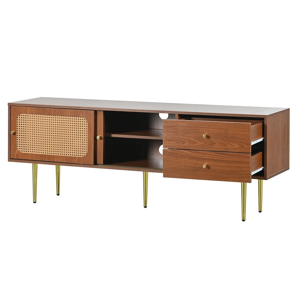 Mobile TV con Ante Scorrevoli in Rattan e Cassetti ¨C Xylo ¨C Noce, 160x40x60 cm