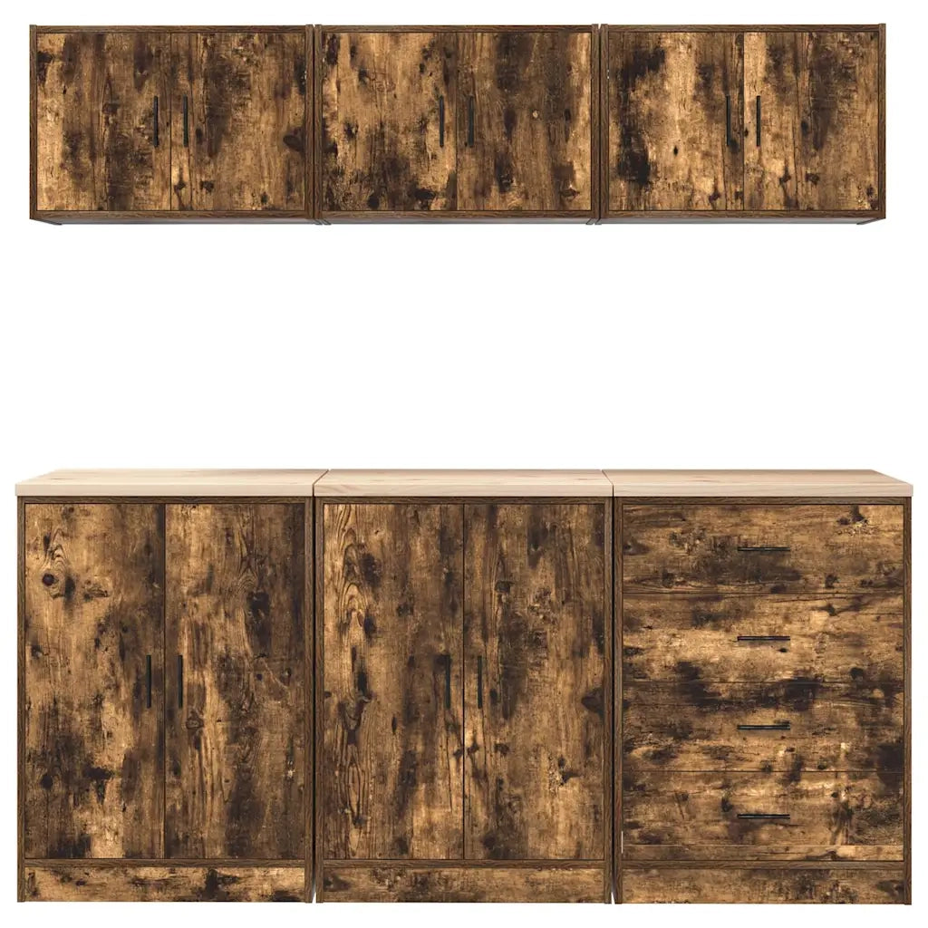 Armadi da Garage 6 pz Rovere Fumo in Legno Multistrato 3328345