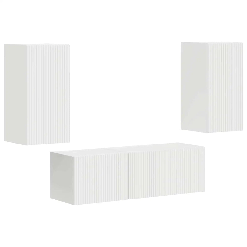 Set di Mobiletto da TV a Parete 4 pcs Bianco Legno multistrato 3408907