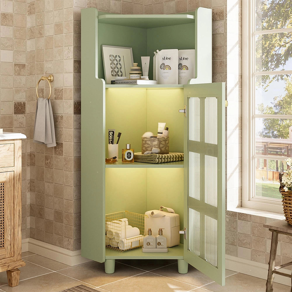 Armadio d'angolo verde laccato con illuminazione LED - Xylo - 63.5*124 cm - Controllo App