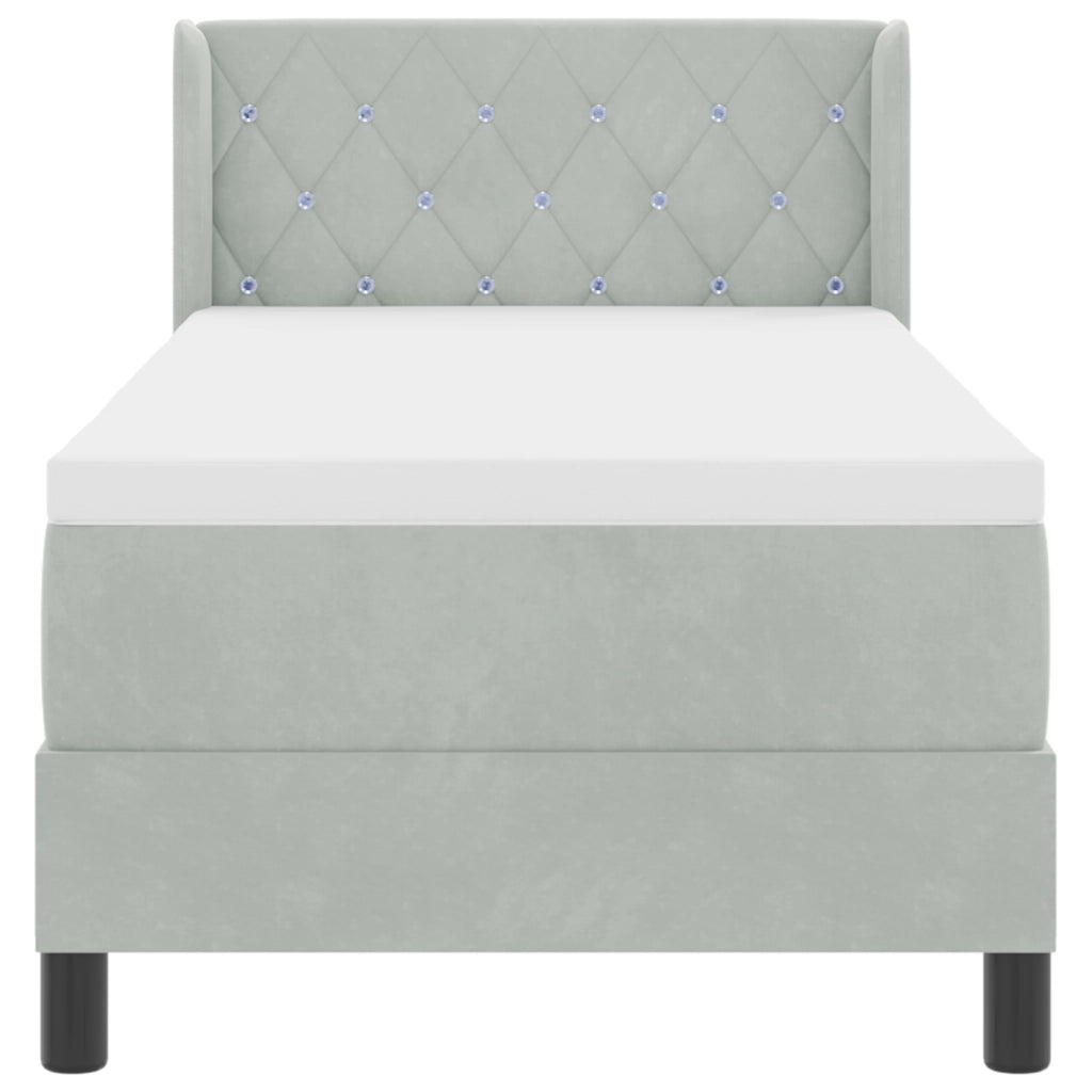 Letto con box spring e materasso grigio chiaro 80x200 cm in velluto