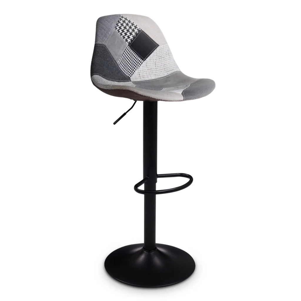 IDMarket - Set di 2 sgabelli da bar design con motivo patchwork nero, grigio y bianco KARL