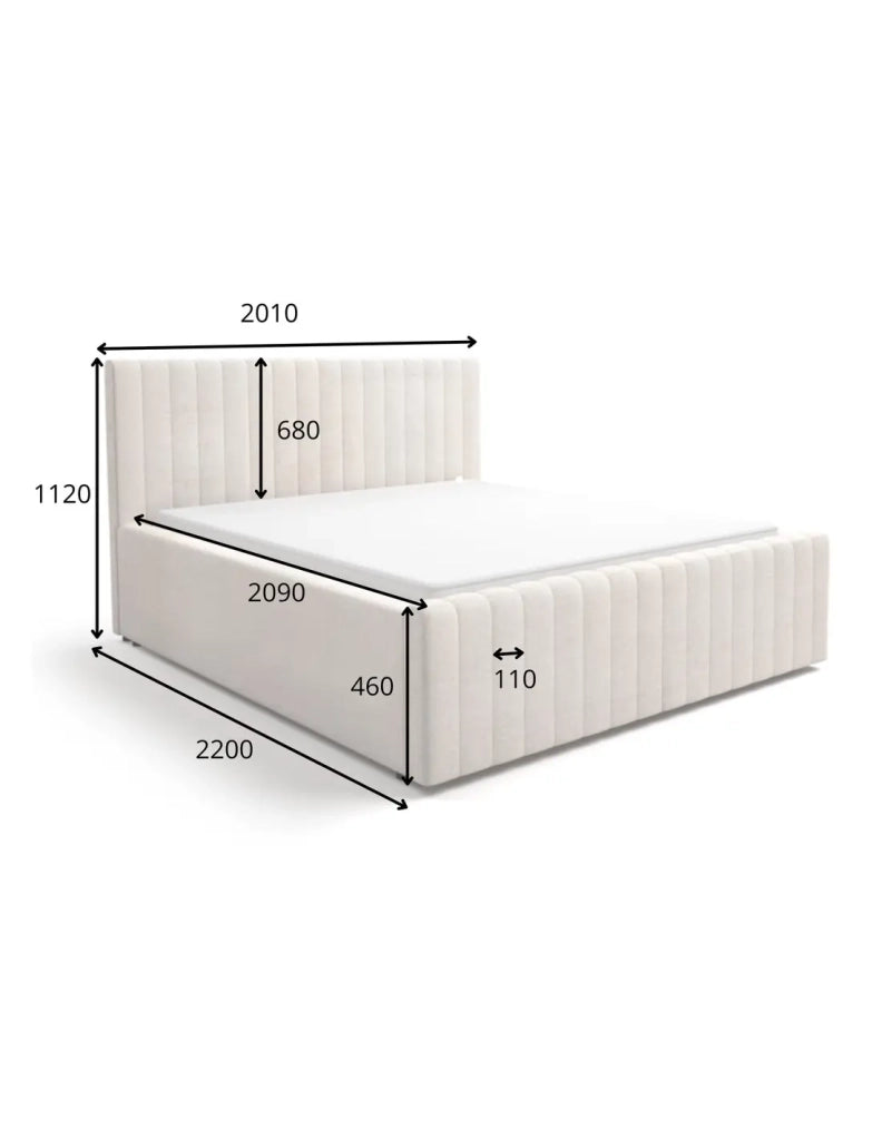 Letto matrimoniale ELORIA 180x200 in tessuto bouclé beige con testiera capitonnata