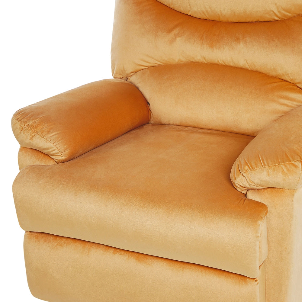 Poltrona reclinabile con rivestimento in velluto giallo Push-Back con schienale e poggiapiedi regolabili manualmente Poltrona dal design retrò